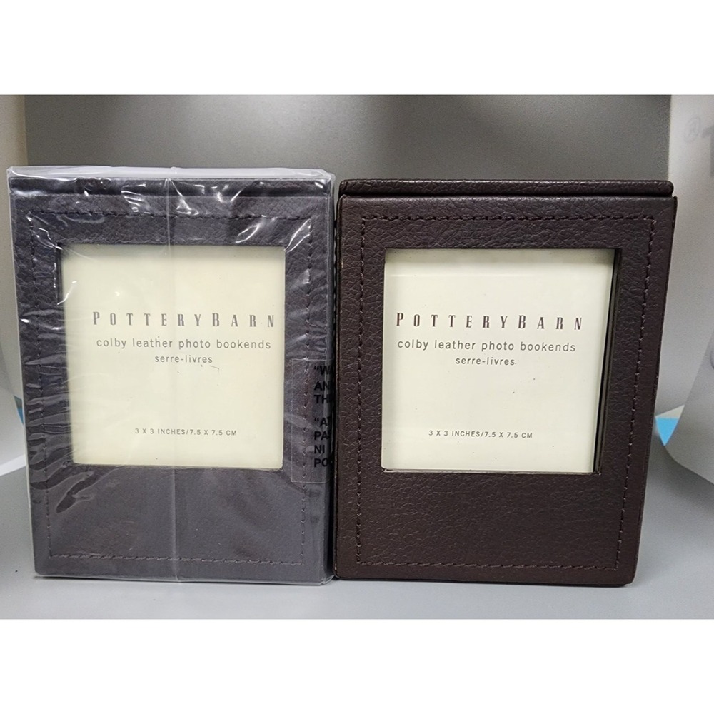 Pottery Barn Colby Leather Photo Bookends - Set of 2‎ - NIB